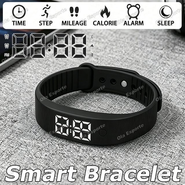 Ola Esporte Smartwatch HW12 Smartband in Schwarz mit LED Digital Display, wasserdicht und mit Schrittzähler sowie Vibrationsalarm - Bild 1