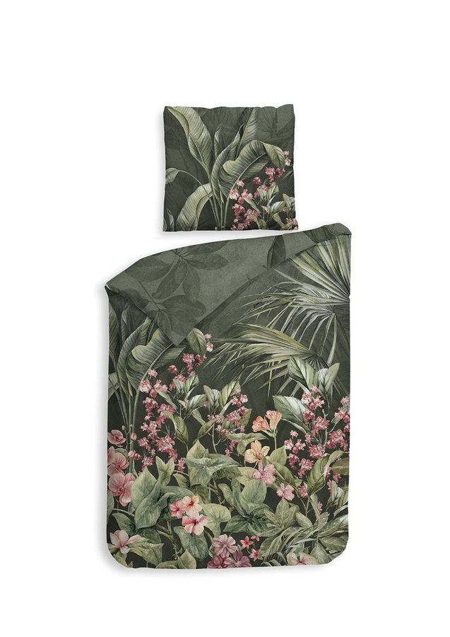 Heckett & Lane Mako-Satin Bettwäsche Mai Forest Green mit Dschungel Blättern, Farbe: Grün, B/H: 135 x 200 cm, Kissen: 80 x 80 cm - Bild 1