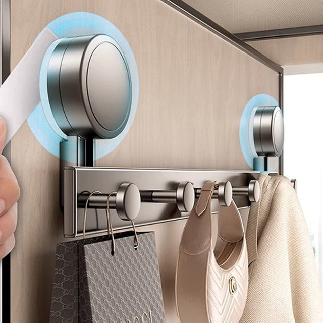 Saugnapf Haken aus Metall für Badezimmer und Tür zur spurlosen Wandmontage in Grau und Silber - Bild 1