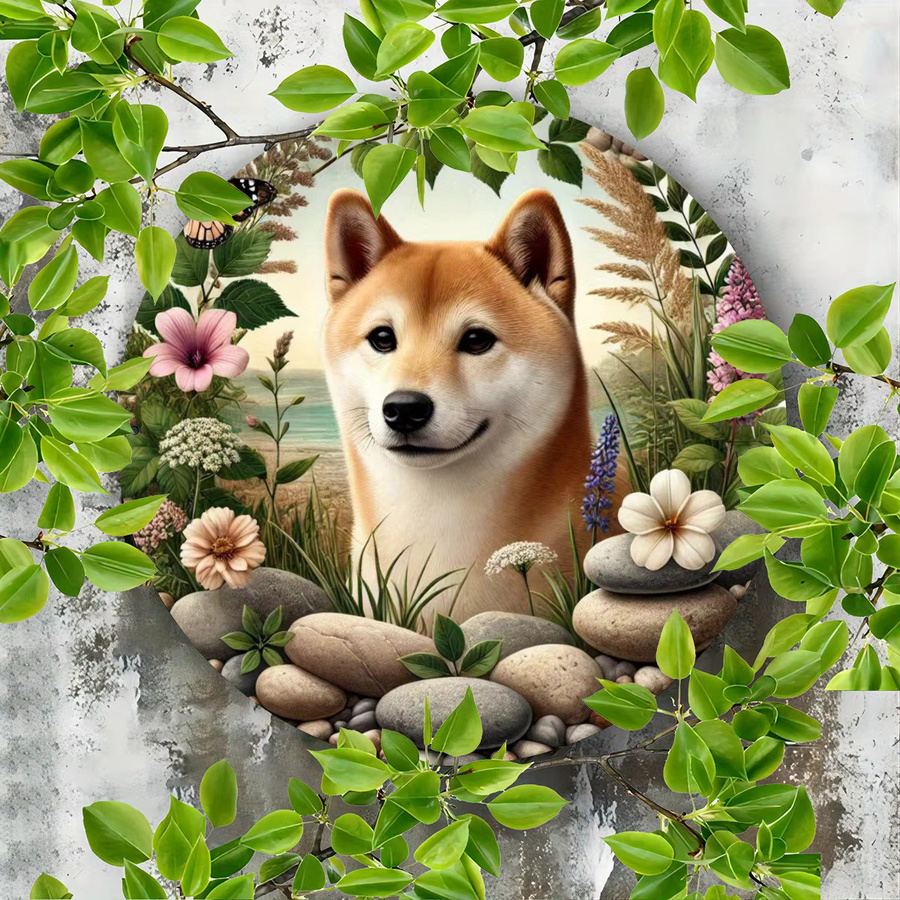 Potdemiel Shiba Inu Runde Metall-Wandkunst Dekorative Eisenschild Illustration Multicolour Durchmesser: 20 cm - Bild 4