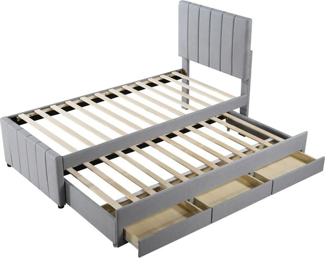 okwish Polsterbett für Kinder mit Rollbett und Stauraum in Grau, B/T/H: 90 x 200 x 42 cm - Bild 1