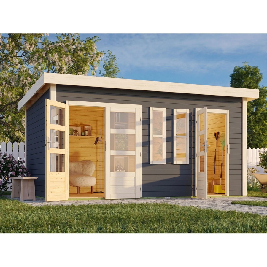 Karibu Gartenhaus Appelhorn in Grau mit 28 mm Wandstärke, B/T/H: 424 x 274 x 230 cm - Bild 2