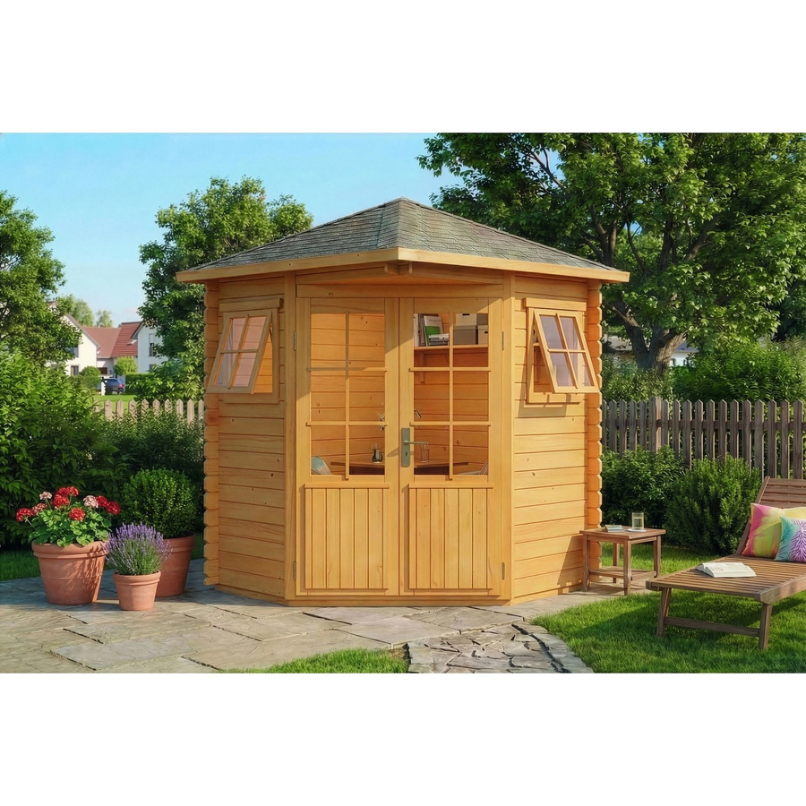 Alpholz 5-Eck Gartenhaus Sunny-A Natur in Braun mit Spitzdach und Blockbohlenbauweise, B/T: 200 x 200 cm - Bild 2