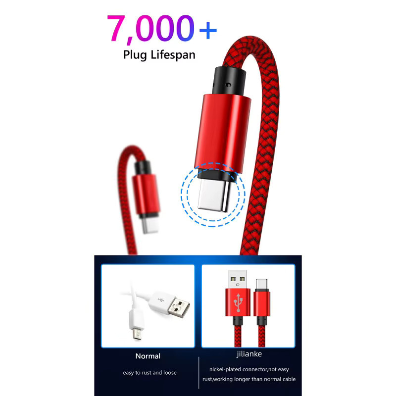 GeydrQ USB A auf Typ C Ladekabel 2.4A aus geflochtenem Nylon für Android-Smartphones in Grau und Rot - Bild 3
