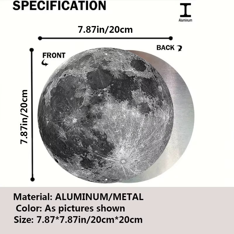 Potdemiel Vintage-Mond-Wandkunst aus Metall in Grau, kreisförmiges Wandbild mit abstraktem Naturmotiv - Bild 2