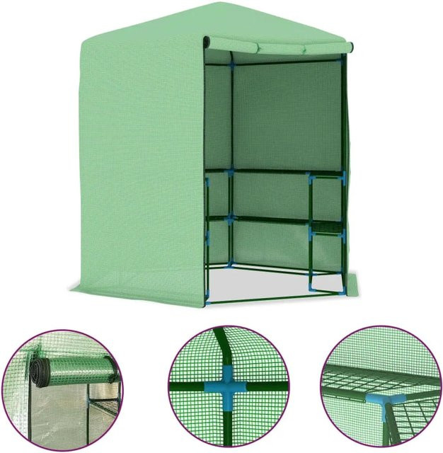 furnicato Gewächshaus aus pulverbeschichtetem Stahl mit Ablagen und PE-Netzgewebe in Grün, B/T/H: 227 x 223 cm - Bild 1