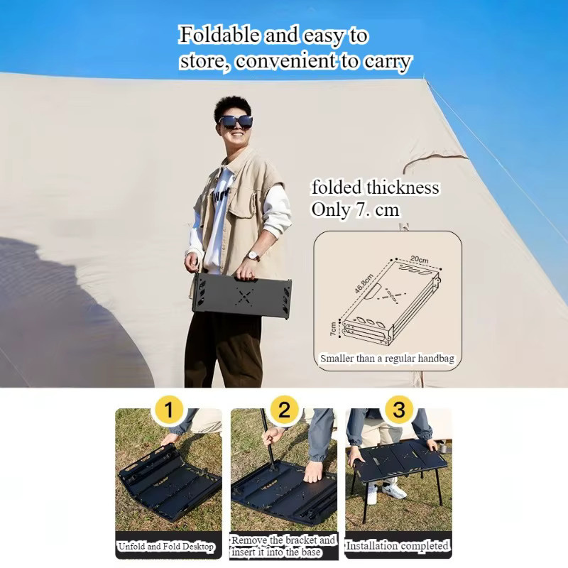Klappbarer Campingtisch aus Aluminiumlegierung von LIUSHADUOLA in Schwarz, tragbarer Outdoor-Tisch für Küche und Grill - Bild 4