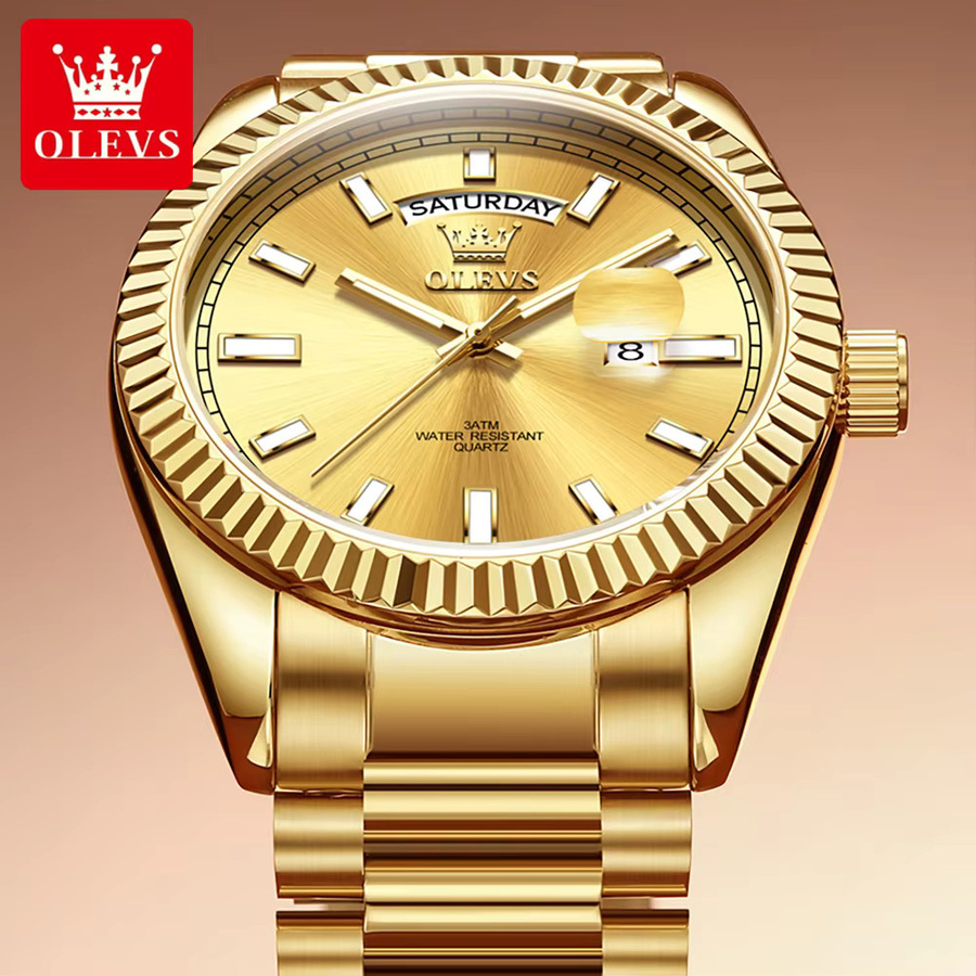OLEVS Armbanduhr Quarz, Edelstahl, Gold, Herren - Bild 2