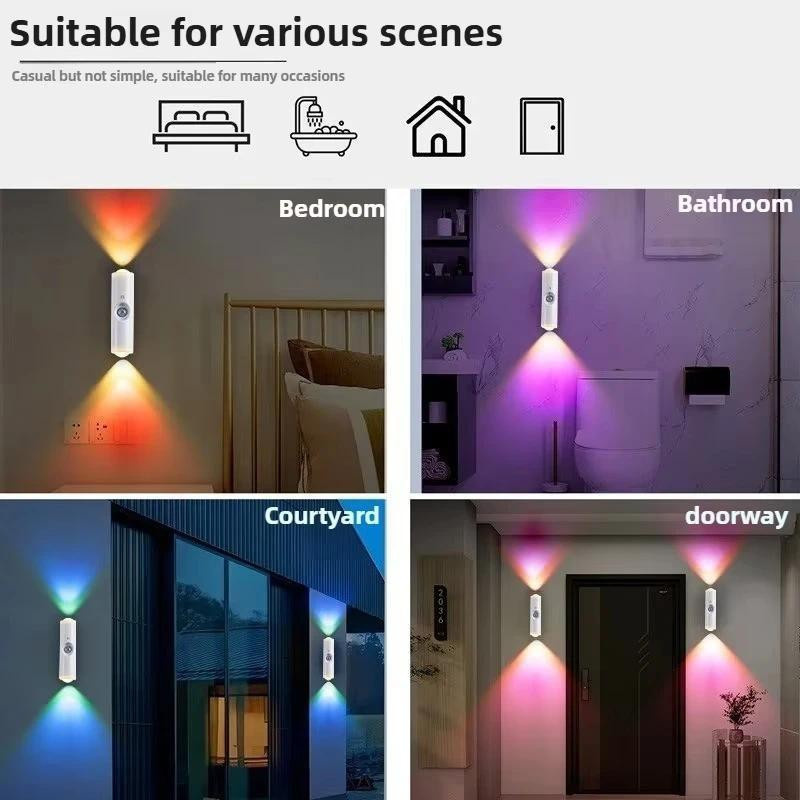 Meiteai-Home Wiederaufladbares LED Nachtlicht mit Bewegungssensor und RGB-Farbverlauf als magnetische Wandleuchte in Multicolor für Schlafzimmer, Badezimmer, Schrank und Garten - Bild 6