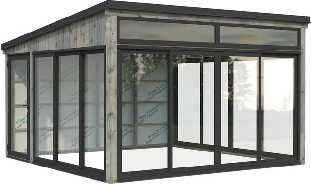 Palmako Gartenhaus Saga aus Holz in Grau mit Pultdach und modernem Design B/T: 420 x 420 cm - Bild 1