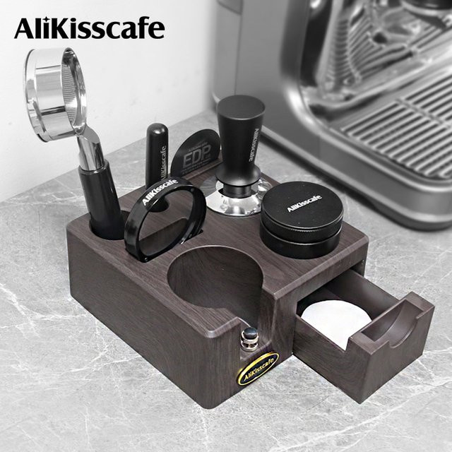 AliKisscafe Kaffee Tamper Station Siebträger Halter aus Holz in Schwarz für Delonghi und Breville Espresso Zubehör - Bild 1