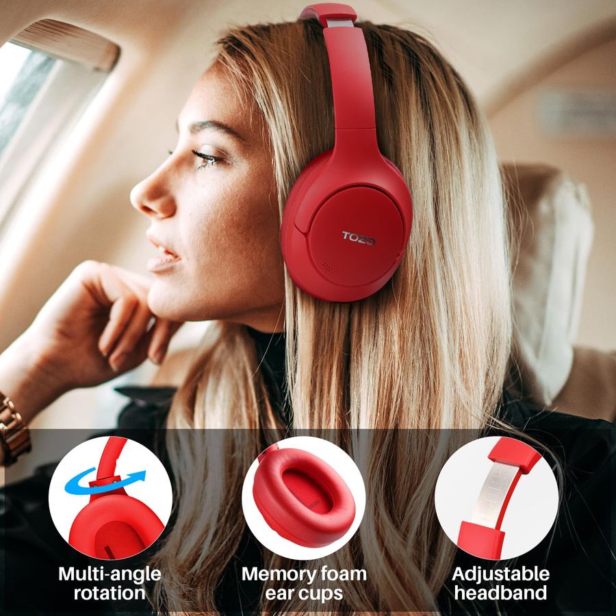 TOZO HT2 Kabellose Bluetooth Kopfhörer mit Geräuschunterdrückung und EQ in Rot - Bild 3