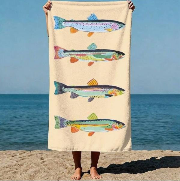 Sandfreies Strandtuch mit Regenbogenforelle Aquarell-Illustration von JMG Household Supplies, B/B: 90 x 180 cm, Mehrfarbig - Bild 1