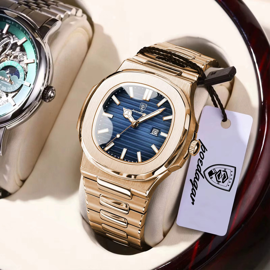 POEDAGAR Armbanduhr Quarz, Edelstahl, Eckig, Blau, Herren - Bild 2