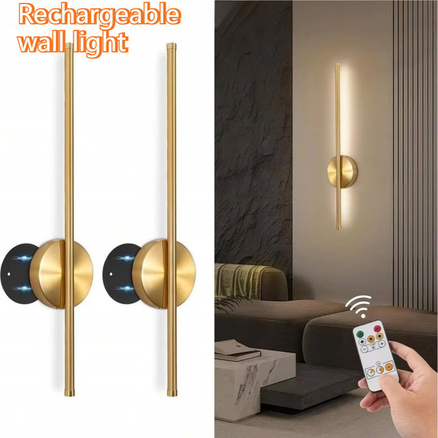 YQCHEZI Magnetische LED Wandleuchte in Gold/Messing, wiederaufladbare kabellose Leuchte für Wohnzimmer, Schlafzimmer und Flur - Bild 1