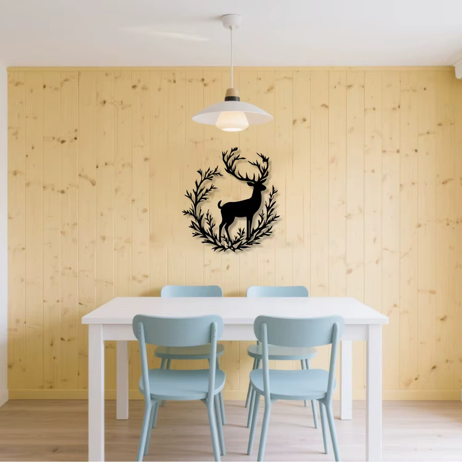 CIFBUY Vintage Wanddekoration aus Eisen mit Hirschmotiv und Kranz in Schwarz, wetterfeste Metall-Wanddekoration für Innen und Außen, B/H/T: 30,48 x 30,48 x 30,48 cm - Bild 3