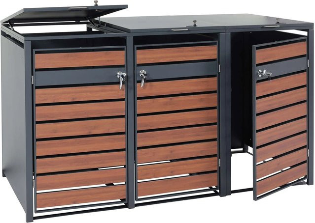PROREGAL Mülltonnenbox XL aus verzinktem Stahl in Anthrazit und Dunkelbraun Holzoptik, B/T/H: 117 x 98 x 215 cm - Bild 1