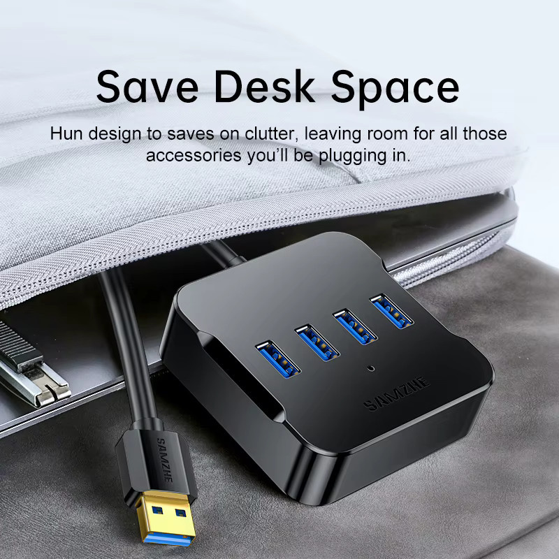 SAMZHE USB 3.0 Hub mit 4 Anschlüssen, schneller USB-Splitter für Laptop, PC und Desktop, Schwarz - Bild 2