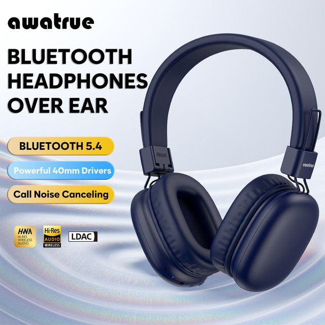 Awatrue Kinder Bluetooth 5.4 Over-Ear Kopfhörer in Blau mit Mikrofon, sicherem Lautstärkeregler 85dBA und USB-C Aufladung, faltbar und kabellos - Bild 1