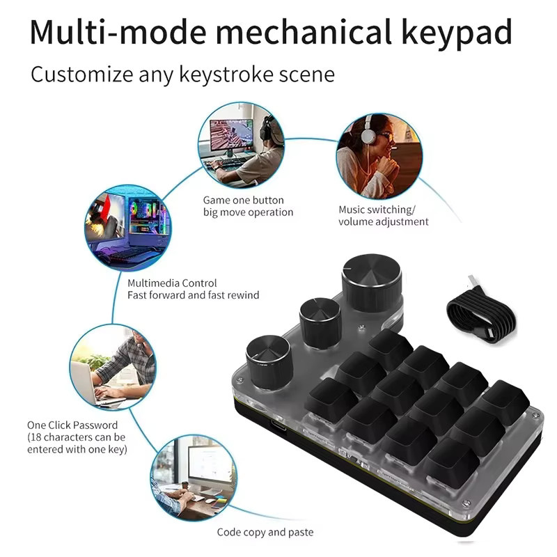Ammtoo RGB Makropad Mechanische 12-Tasten-Tastatur mit Hotswap-Funktion und Programmierbarer Makro-Belegung in Schwarz - Bild 2
