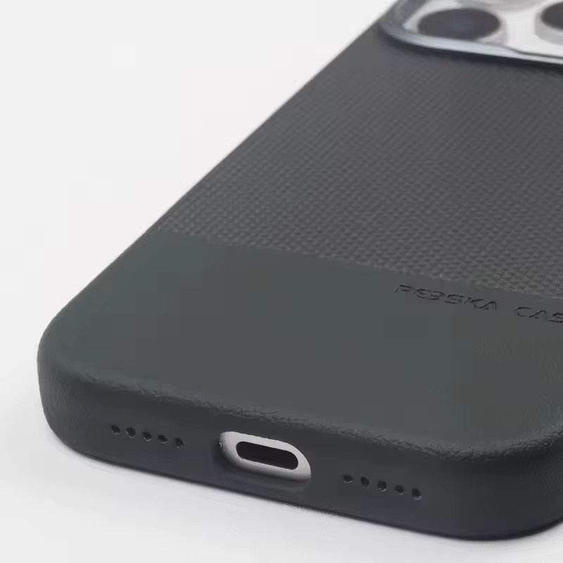 Apple Lederhülle mit Relief-Design und MagSafe für iPhone 17 Pro Max, 16, 15, 14, 13 in Schwarz und Grau mit Linsenschutz und Stoßfestigkeit - Bild 5