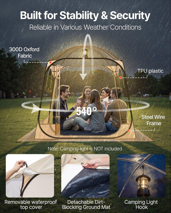 Pop-up Sportzelt mit klarem Sichtfenster für 2-4 Personen, wasserdichtes Outdoor-Iglu-Kuppelzelt inklusive Bodenmatte und Dachabdeckung, B/B/H: 1,83 x 1,83 m - Bild 2