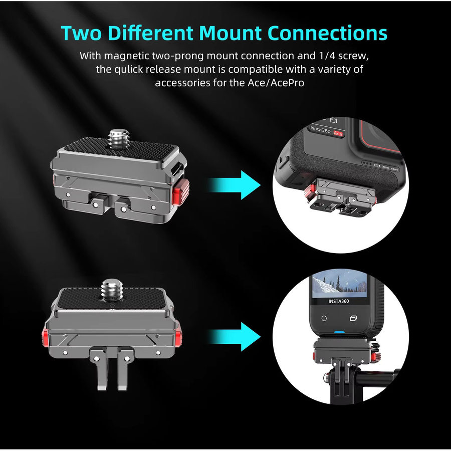 CAMOLO Magnetischer Schnellwechseladapter für Insta360 Ace, Ace Pro, ONE X2 und GoPro 12 11 10 Action-Kameras als QR-Adapter-Montageplatte für Stativ-Montagen - Bild 3