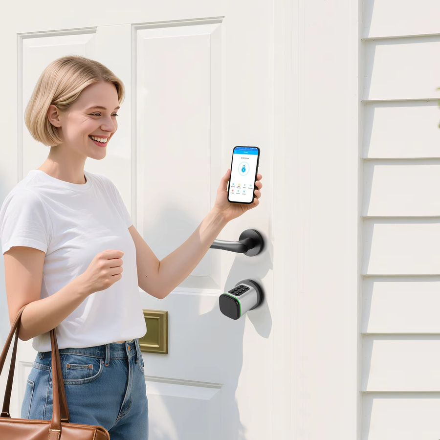 Smart-Türschloss-Zylinder 60mm Silber mit IP53 Wasserdichtigkeit und vier Entsperrmöglichkeiten via App, Passwort, Karte oder Schlüssel - Bild 2