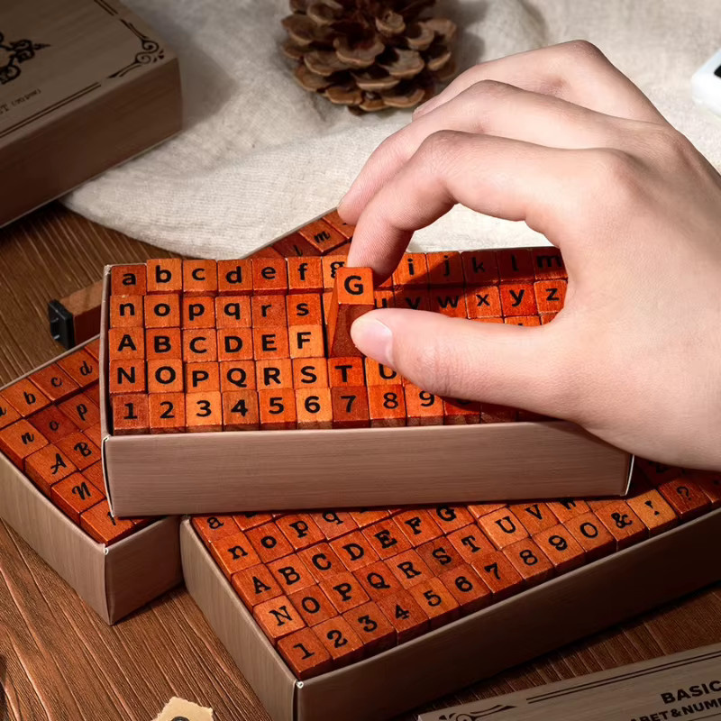Dekorative Druckmaterialien aus Holz mit 70 Zeit-Zaubersprüchen, Retro-Buchstaben und englischen Zahlen für deinen Schulbedarf - Bild 2