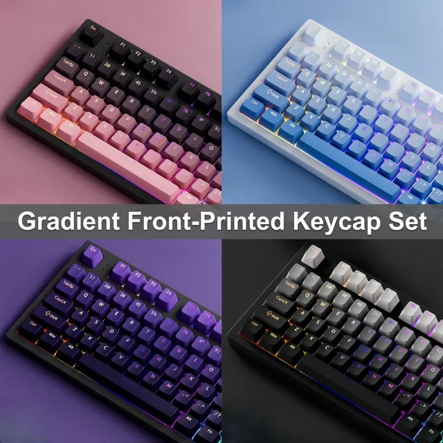 Oeny 135-Tasten Tastenkappen-Set mit Gradient-Effekt, PBT Double-Shot OEM-Profil für mechanische Gaming-Tastaturen, Schwarz/Mehrfarbig - Bild 1