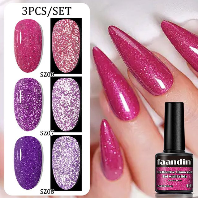 Faandin Crushed Diamond Gel-Nagellack, 3er-Set, glänzend - Bild 1