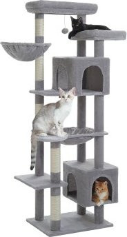 Pawz Road Katzenbaum in Grau mit Höhle und Sisal-Elementen, Höhe: 175 cm - Bild 1