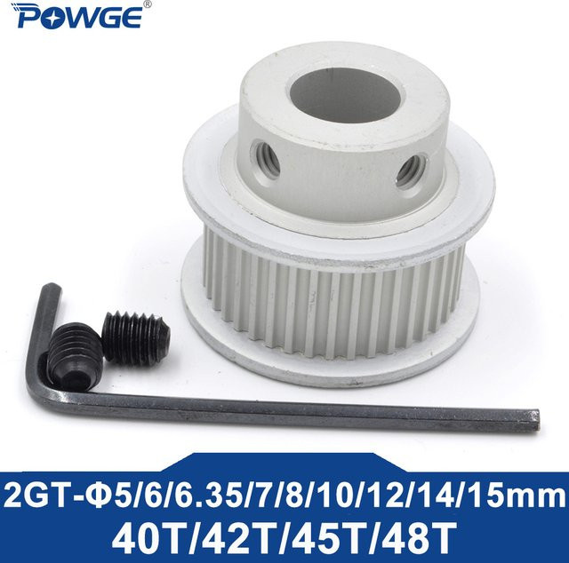 POWGE Zahnriemenscheibe 2MGT und 2GT in Silber für Riemenbreiten 6 mm, 10 mm oder 15 mm mit 40, 42, 45 oder 48 Zähnen und Bohrungen von 5 mm bis 14 mm - Bild 1