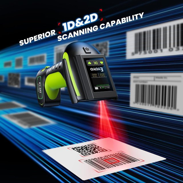Eyoyo Industrieller Barcode-Scanner 3-in-1 mit Bildschirm, Wasserdichter 1D 2D Bluetooth Kabelloser Strichcode-Leser mit Ladestation, Schwarz - Bild 1