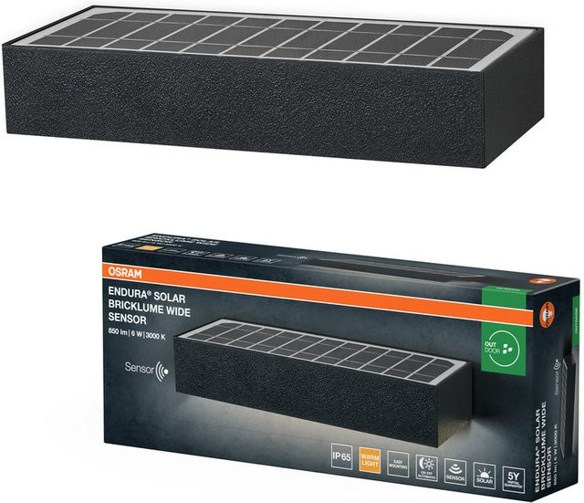OSRAM ENDURA STYLE BRICKLUME Solarleuchte mit Bewegungsmelder und Tageslichtsensor, 6W, 850lm, warmweiß 3.000K, dunkelgrau, IP65 Outdoor Wandleuchte für Terrasse und Balkon - Bild 1