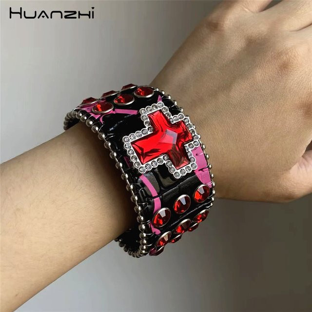 HUANZHI Armband, Kreuz, Rot, Strass, Silber, Damen - Bild 1