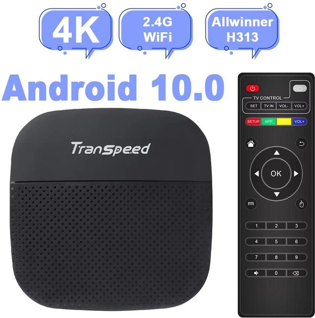 Transpeed Android 10 TV-Box Media Streamer mit Allwinner H313 Quad-Core Cortex A53, 16GB, 4K UHD, Bluetooth 5.0 und WLAN, Schwarz - Bild 1