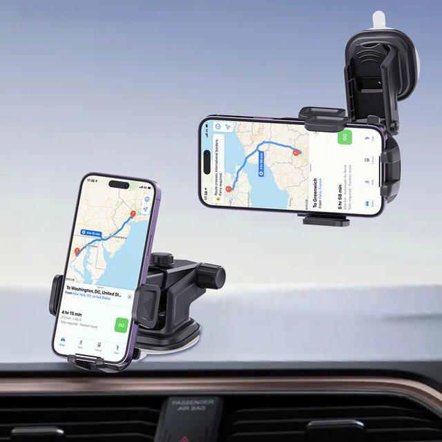 Homhu Universeller Autotelefonhalter in Schwarz mit 360 Grad Verstellbarkeit und Super-Adsorptions-Saugnapf für Windschutzscheibe und GPS - Bild 1