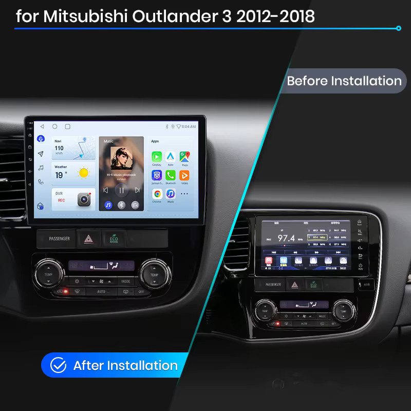 Junsun Wireless CarPlay Android Auto Autoradio für Mitsubishi Outlander Mk3 (GF/GG) 2012-2021 in Schwarz mit GPS-Navigation, WiFi, Bluetooth und integriertem Lüfter - Bild 2