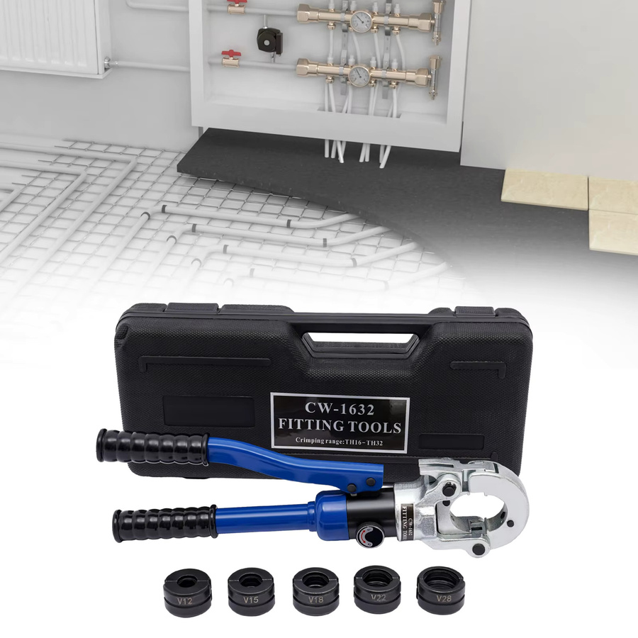Hydraulische Crimpzange in Blau: Manuelles Crimpwerkzeug-Set für Rohre von 12-28mm zur Anwendung in der Elektro- und Kommunikationsindustrie - Bild 2
