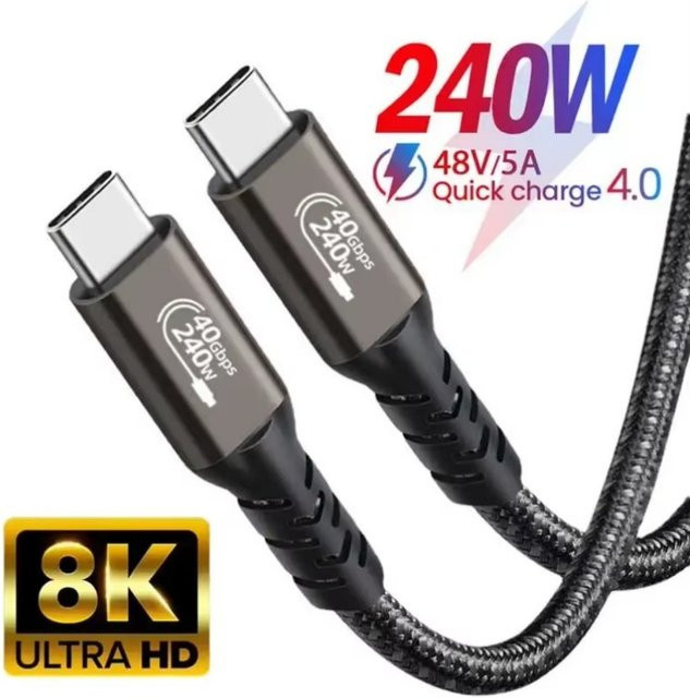 USB-C zu USB-C Schnellladekabel 240W USB4 Thunderbolt 4 Datenkabel mit 40Gbps für Huawei Samsung und iPhone 15 in Schwarz und Grau - Bild 1