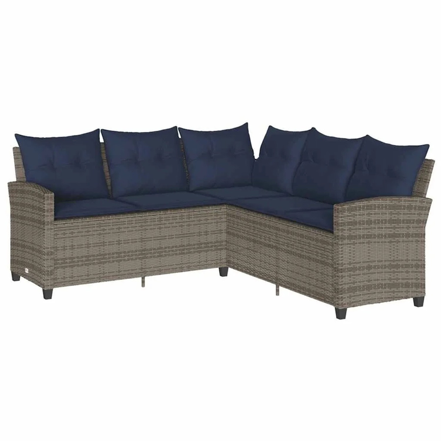 vidaXL L-förmiges Gartensofa aus Polyrattan in Grau mit Kissen und abnehmbaren Bezügen - Bild 2