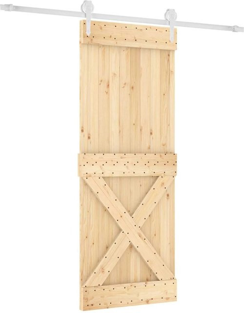 vidaXL Schiebetür aus massivem Kiefernholz in Natur und Weiß, modern mit Stahl, B/H: 90 x 210 cm - Bild 1