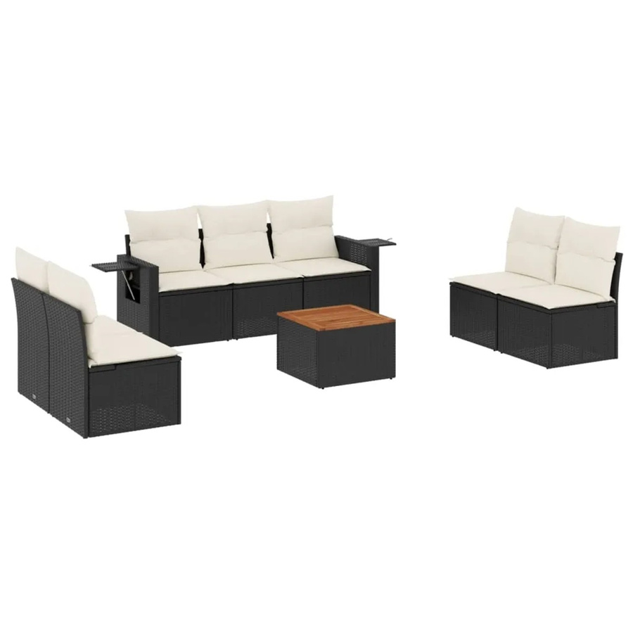 vidaXL 8-teilige Garten-Sofagarnitur aus Poly-Rattan und Akazienholz in Schwarz mit Kissen - Bild 2