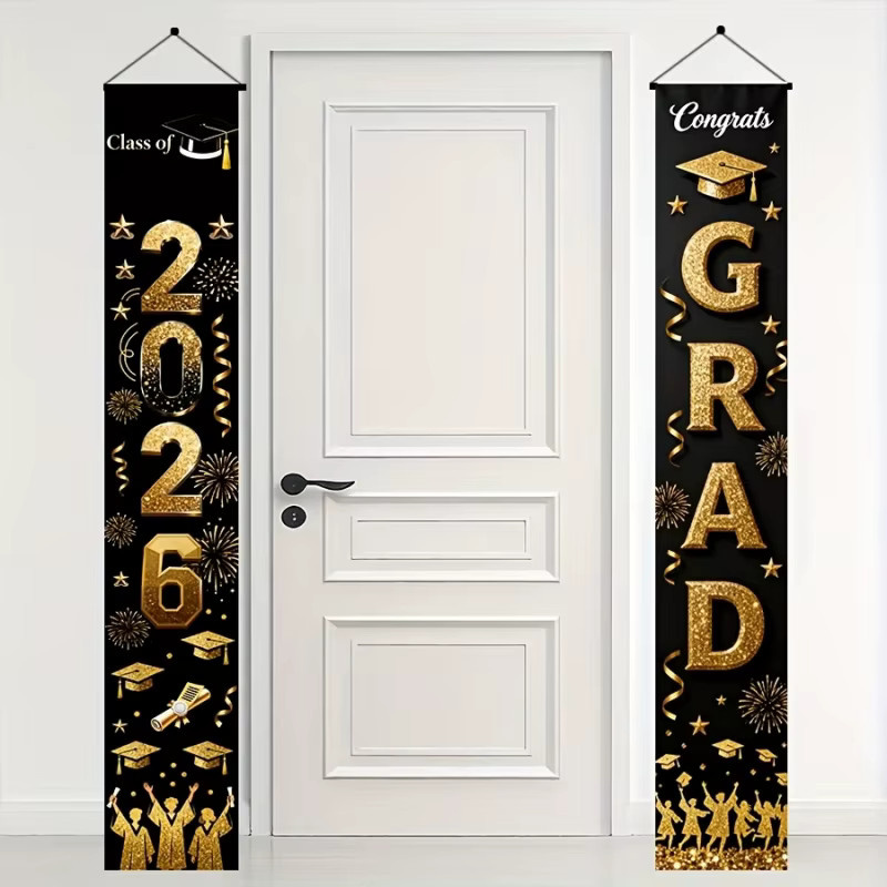VIKAMA Abschluss-Banner 2026 für Abschlussfeiern und Dekoration, Schwarz, B: 180 cm, H: 30 cm, T: 2 cm - Bild 2