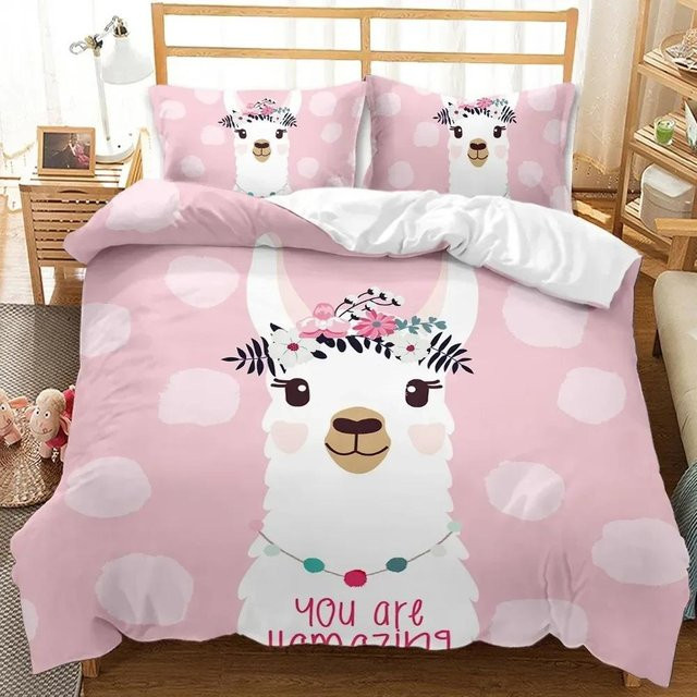 Bettwäscheset mit Lama und Alpaka Motiv inklusive Bettdecke und Kissenbezug für Kinder, B/B: 70 x 133 cm - Bild 1