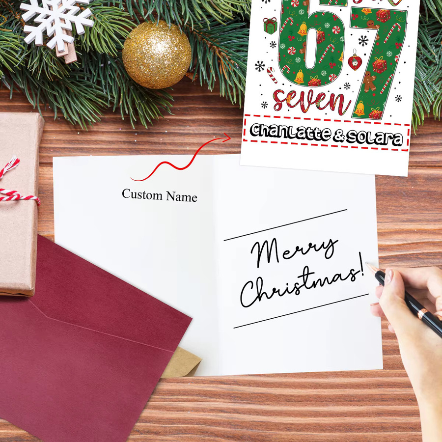 Weihnachtsgrußkarte mit individuellem Namen und Umschlag im 6,7 Design, bunt, aus Papier - Bild 2