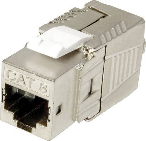 ROLINE Kat.8 Class I Keystone Ethernet LAN Anschlussdose, geschirmt, werkzeuglos, silberfarben - Bild 1