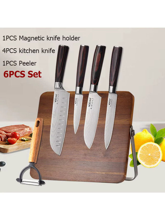 WXCOO Damaszener Santoku-Küchenmesser mit Holzgriff als Allzweckmesser für Fisch und Obst - Bild 4