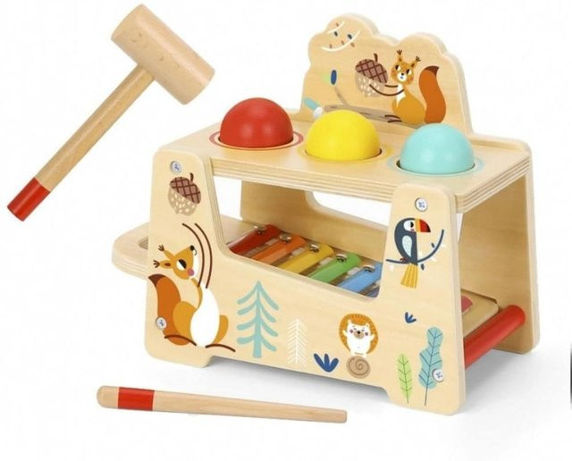 Tooky Toy Xylophon Hammerspiel 2 in 1 Musikspielzeug Holz bunt 7-tlg. - Bild 1